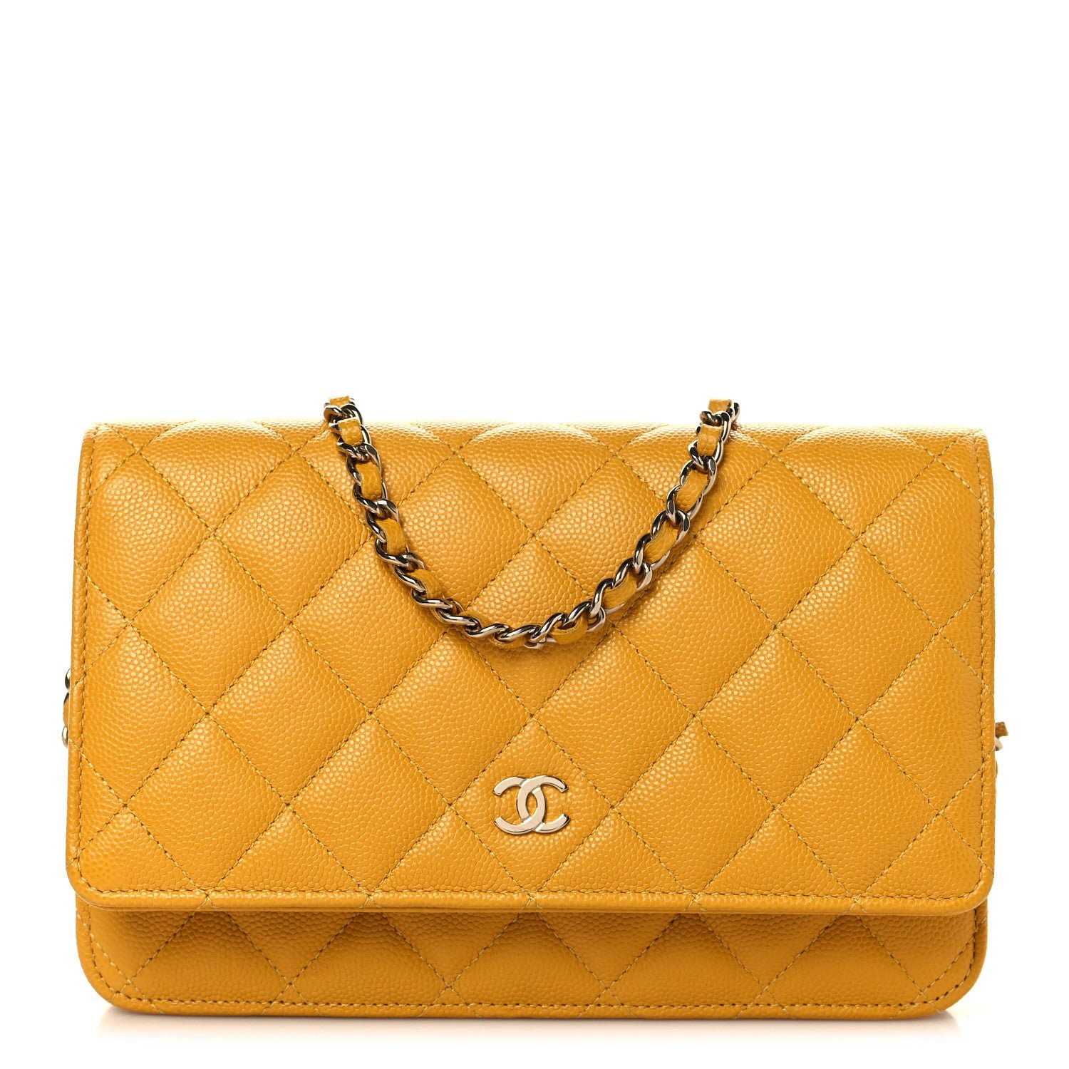 Chanel Caviar Quilted Wallet on Chain WOC Yellow