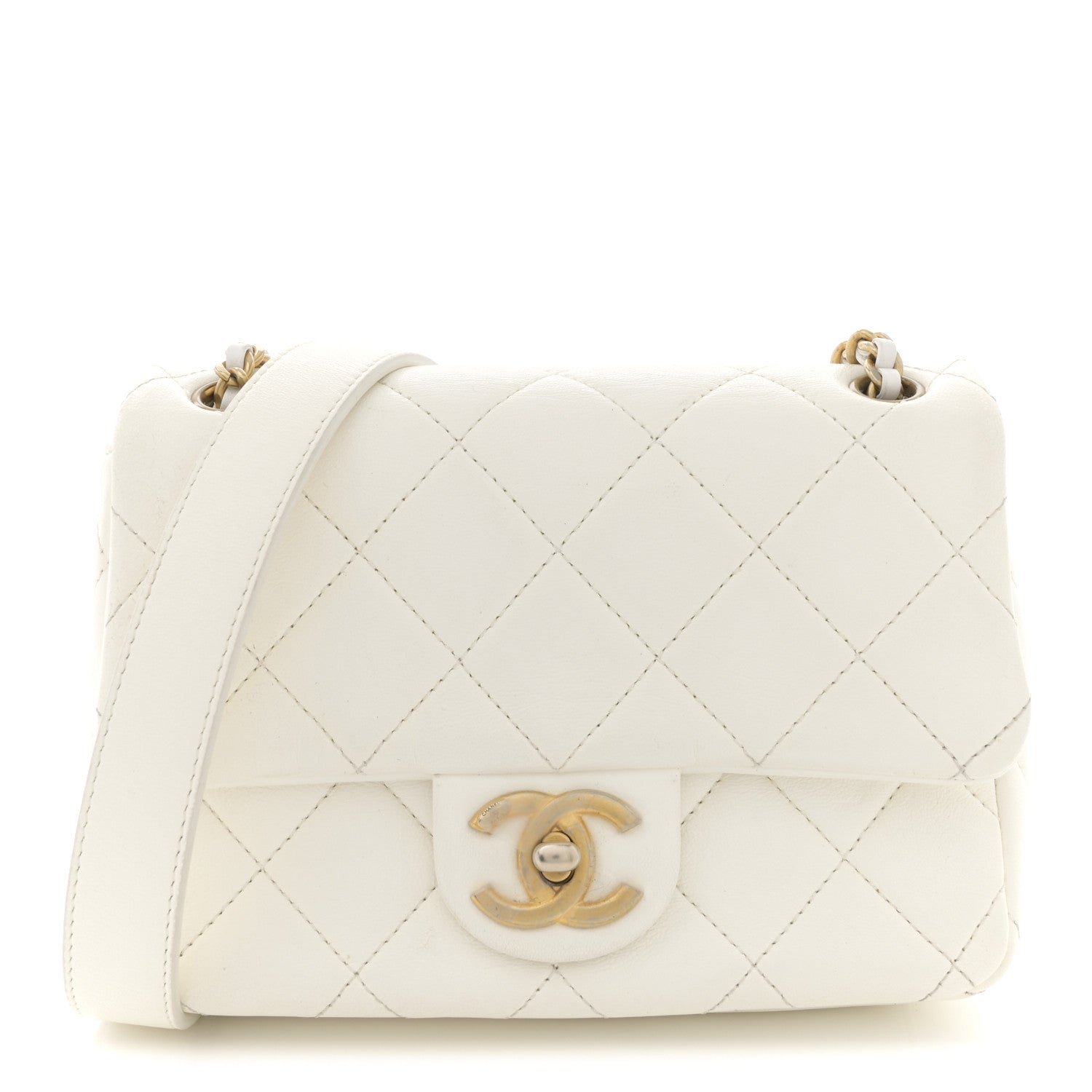 Chanel Shiny Lambskin Quilted Mini Flap White