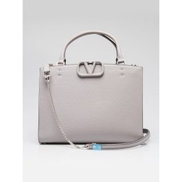 Valentino Valentino Grey Pebbled Leather VLogo Crossbody Tote Bag