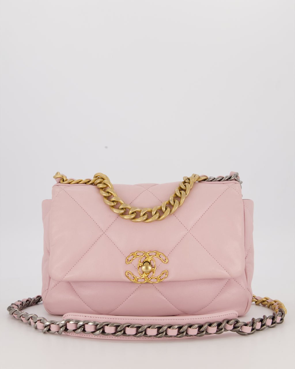 Chanel Chanel Small 19 Flap Bag in Light Pink Goatskin Quilted Leather with Mixed Hardware