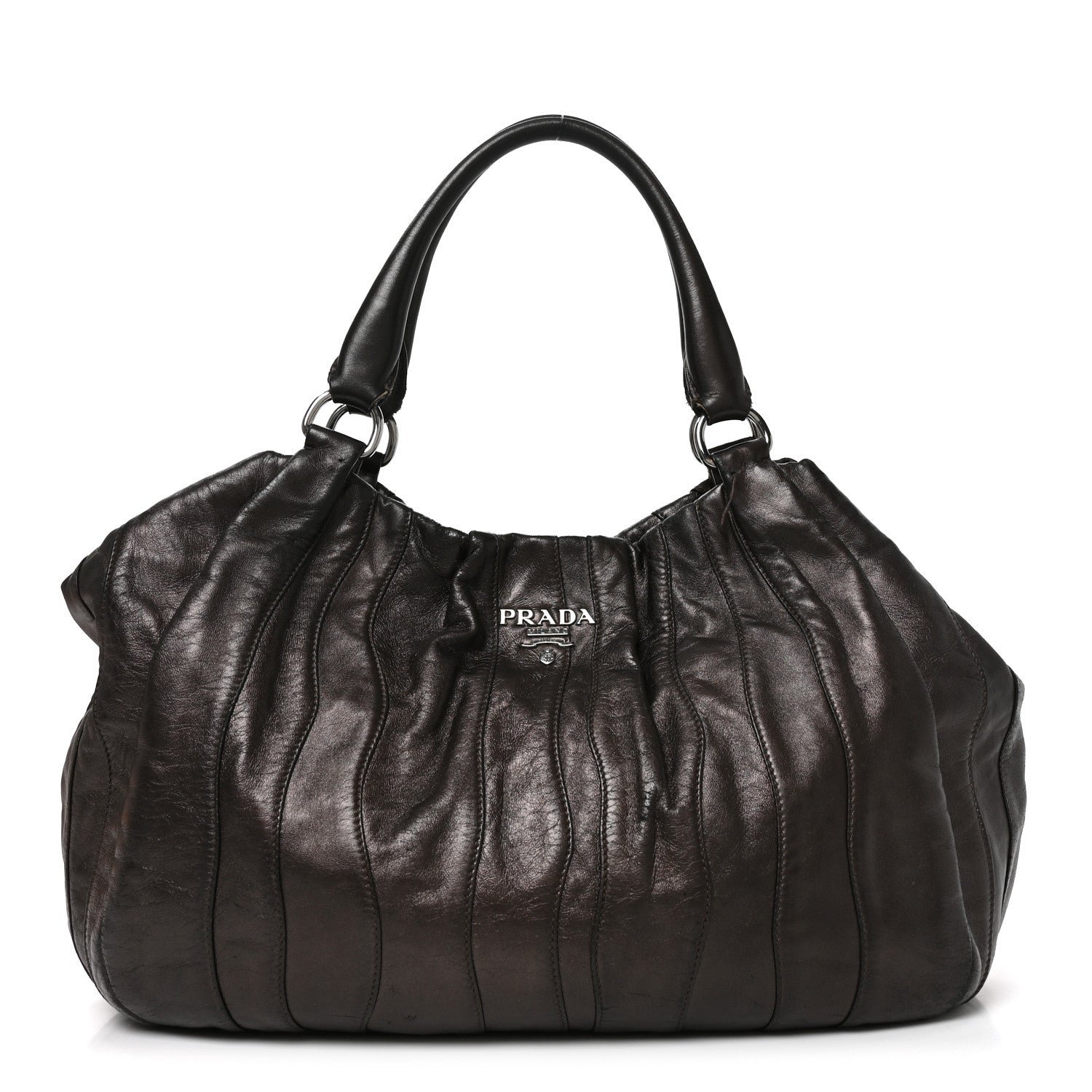 Prada Nappa Pleated Hobo Grafite Mordore