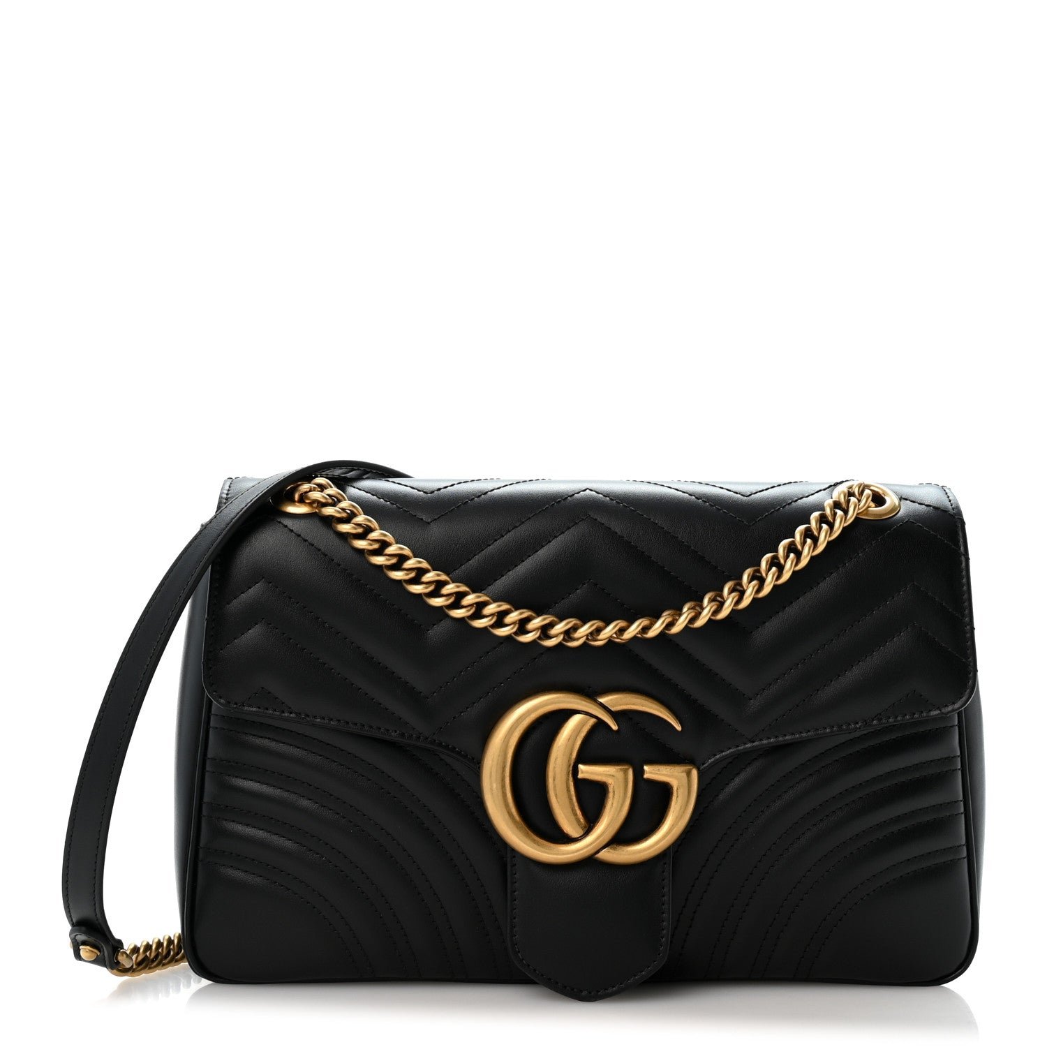 Gucci Calfskin Matelasse Medium GG Marmont Shoulder Bag Black