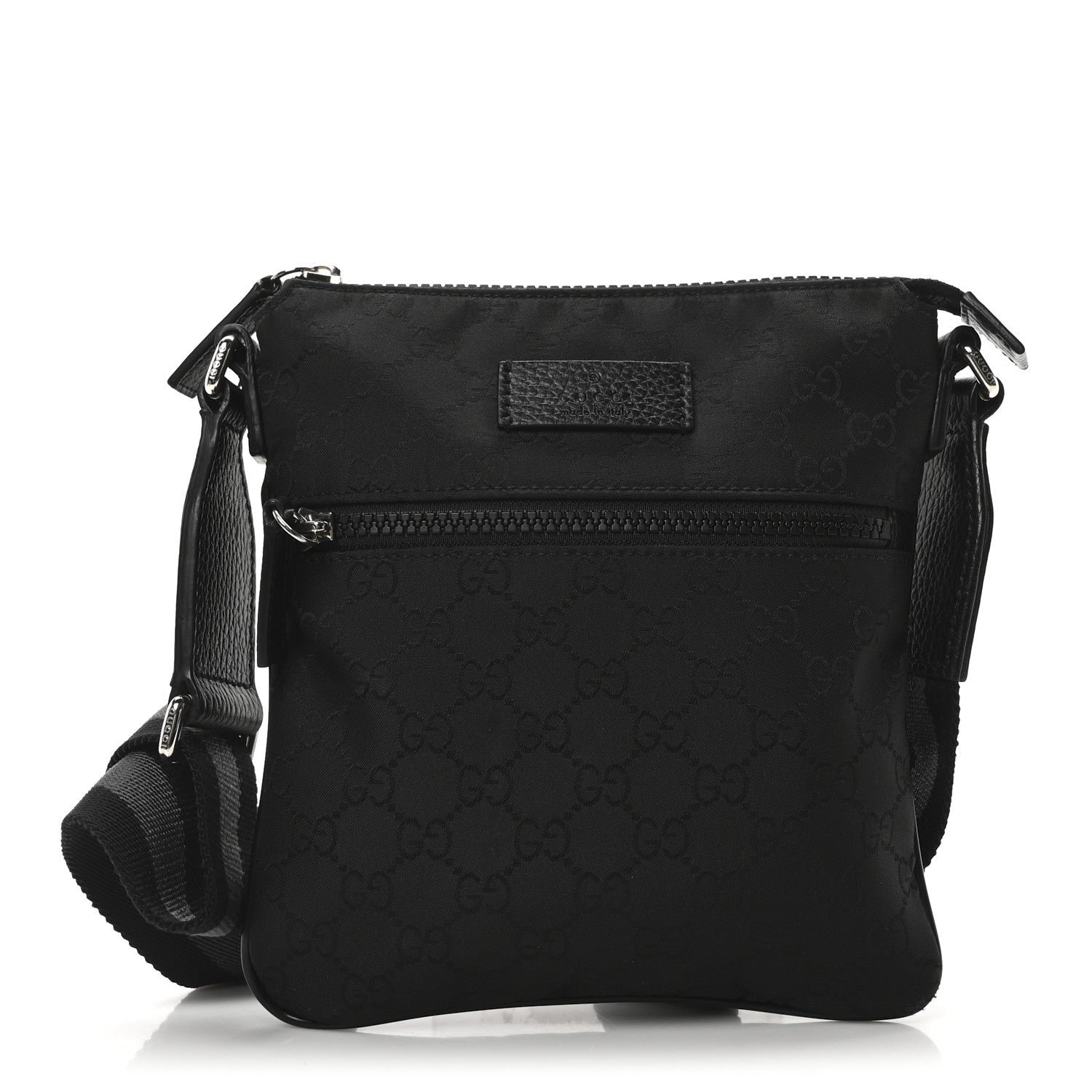 Gucci Nylon Monogram Mini Flat Messenger Bag Black