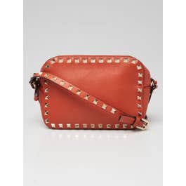 Valentino Valentino Orange Smooth Leather Rockstud Camera Bag