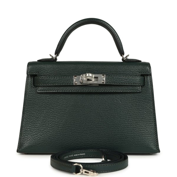 Hermes Pre-owned Hermes Kelly Sellier 20 Vert Titien Verso Chevre Mysore Palladium Hardware
