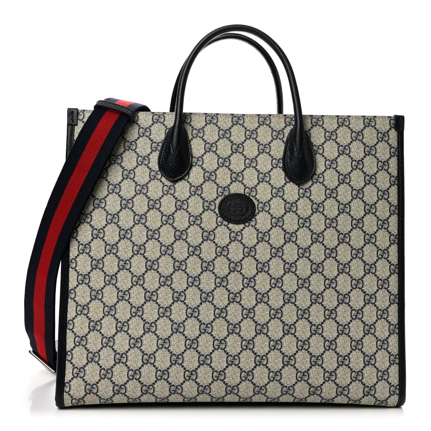 GG Supreme Monogram Azalea Calfskin Medium Retro Interlocking G Tote Bag Beige Blue