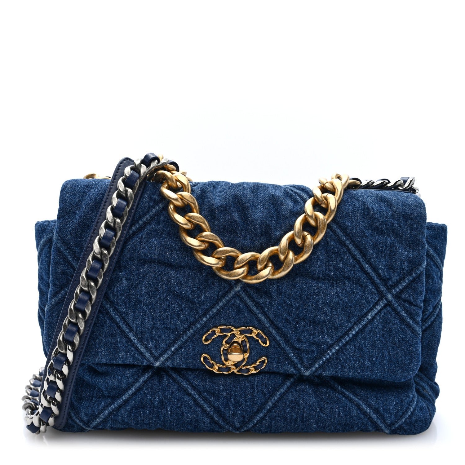 Chanel Denim Quilted Large Chanel 19 Flap Blue