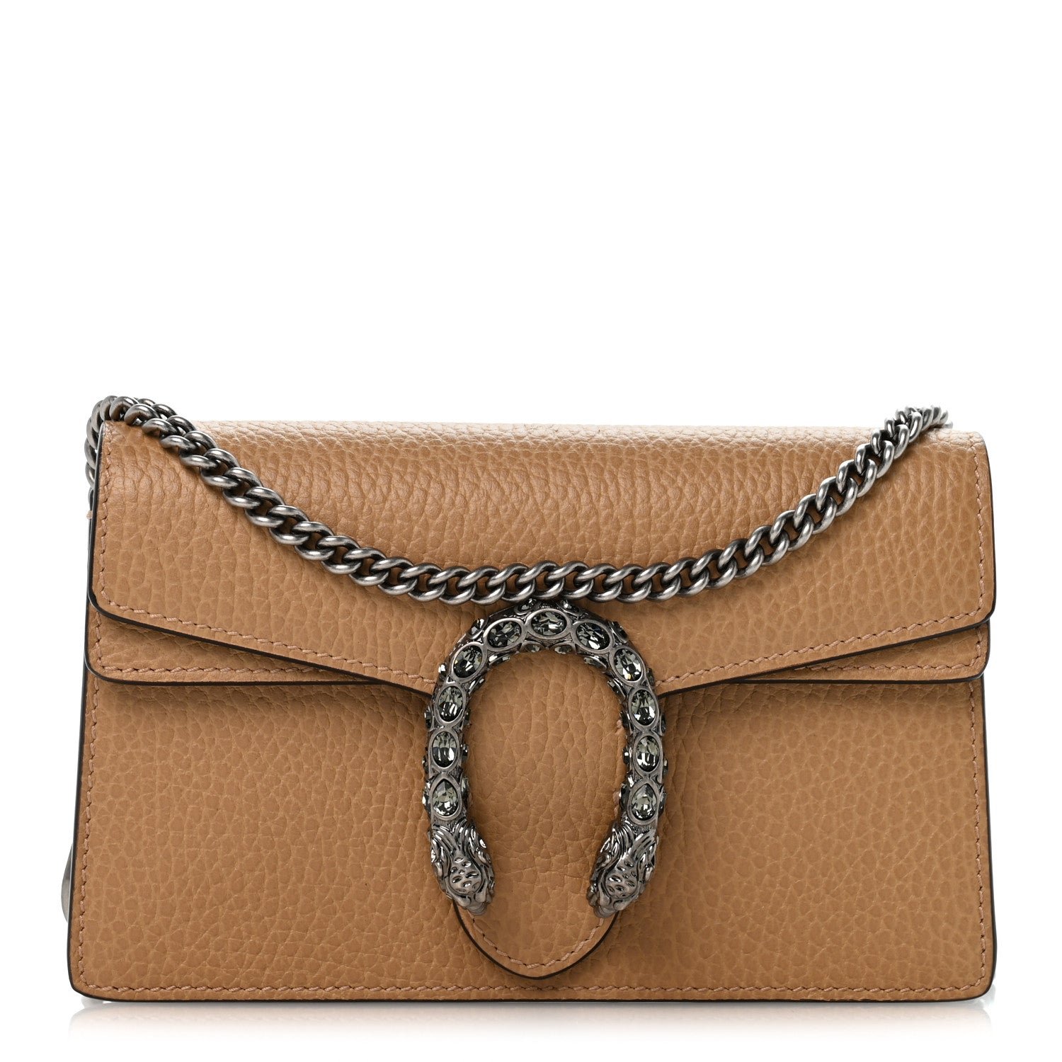 Gucci Dollar Calfskin Crystal Super Mini Dionysus Shoulder Bag Natural Tan Black Diamond