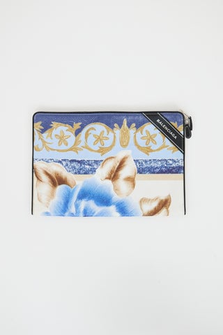 Crinkled Leather Floral Pouch