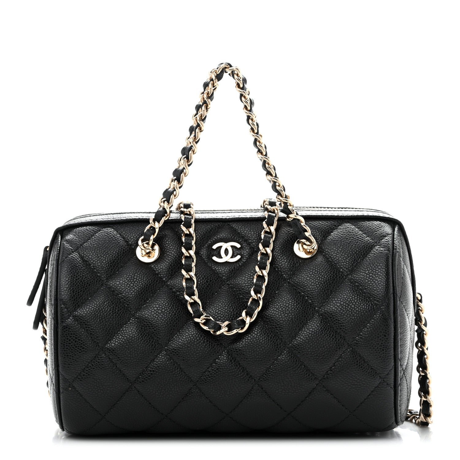Chanel Caviar Quilted Barrel Clutch With Chain  Black