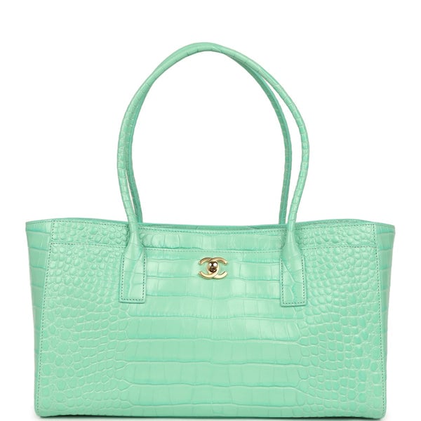 Chanel Small Cerf Shopping Bag Teal Croc Embossed Calfskin Gold Hardware