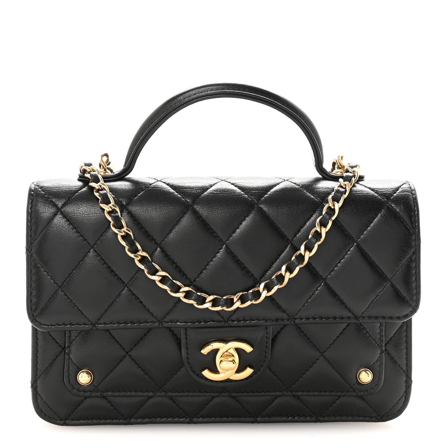 Chanel Lambskin Quilted Preppy Satchel Wallet On Chain WOC Black