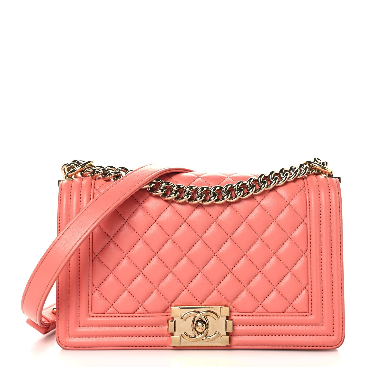 Chanel Lambskin Quilted Medium Boy Flap Coral