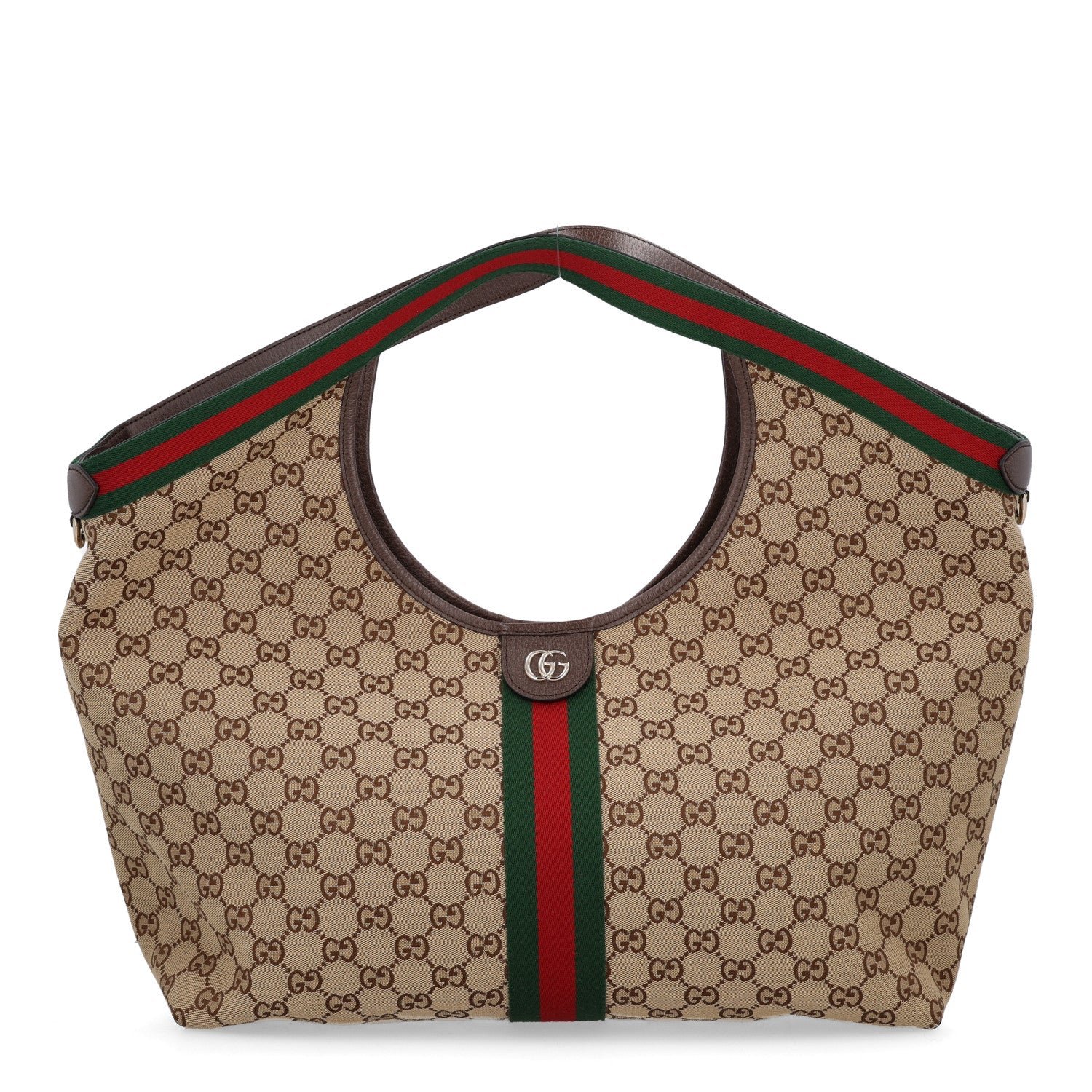 Gucci GG Monogram Web Large Giglio Tote Beige Brown