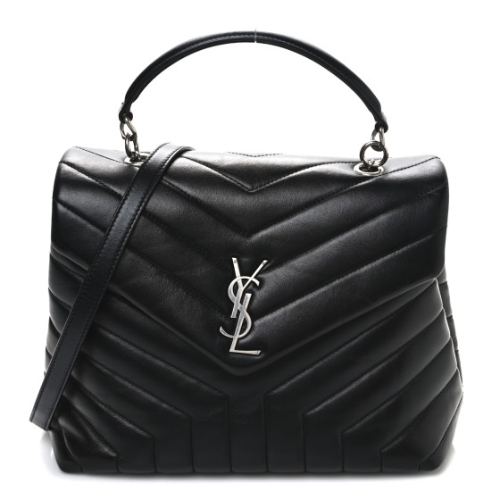 Saint Laurent Calfskin Y Quilted Monogram Medium Loulou Satchel Black