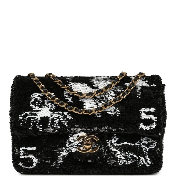 Chanel Mini "Iconic Symbols" Flap Bag Black, White Sequin Gold Hardware
