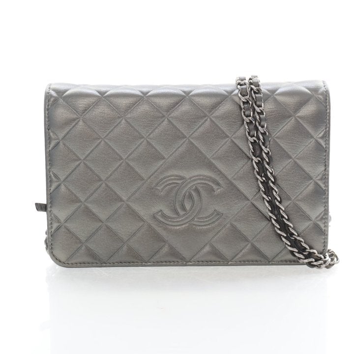 Chanel Calfskin Metallic Quilted CC Embossed Wallet On Chain (WOC)
