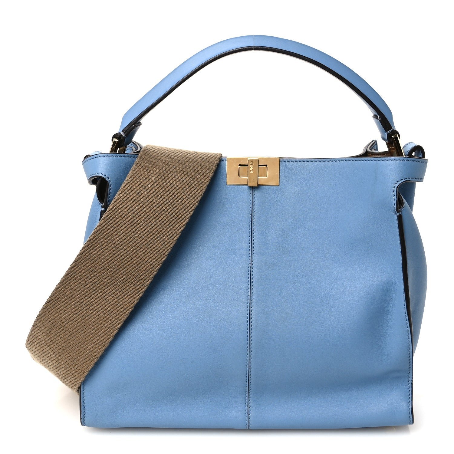 Fendi Vitello Seta Nabuk Pequin Medium Peekaboo X-Lite Blue Brown