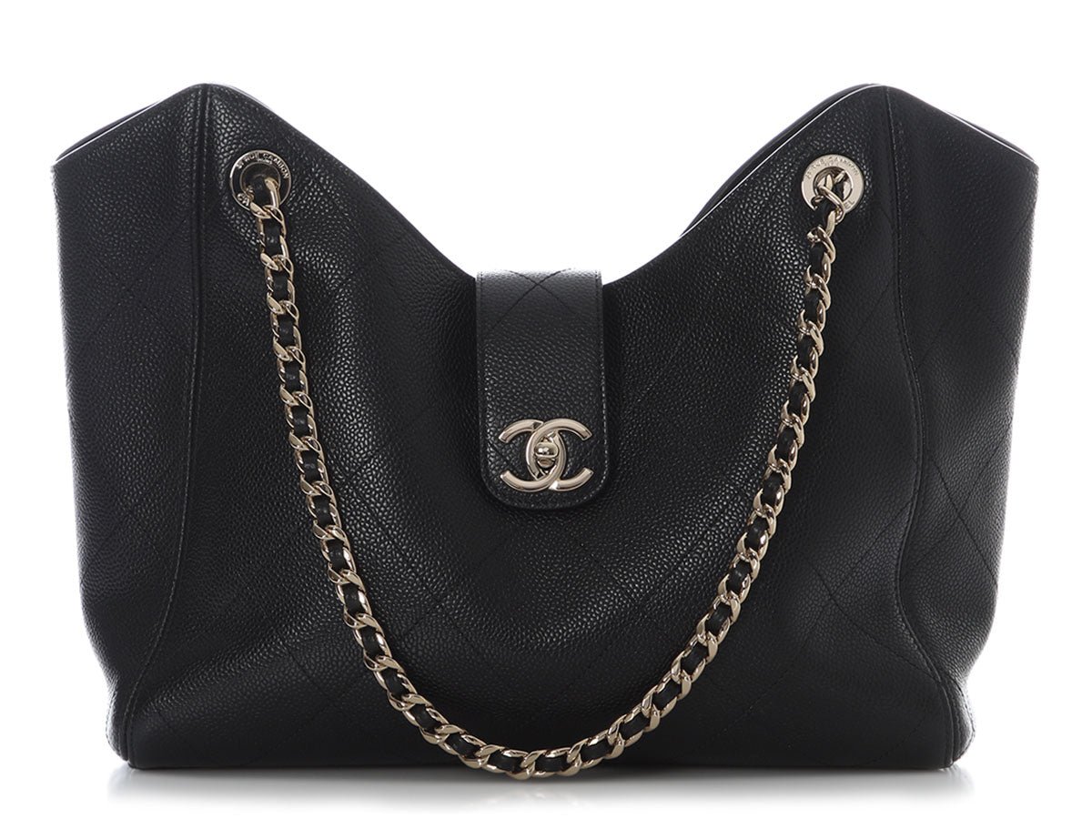 Chanel Small Black Quilted Caviar Shopping Tote