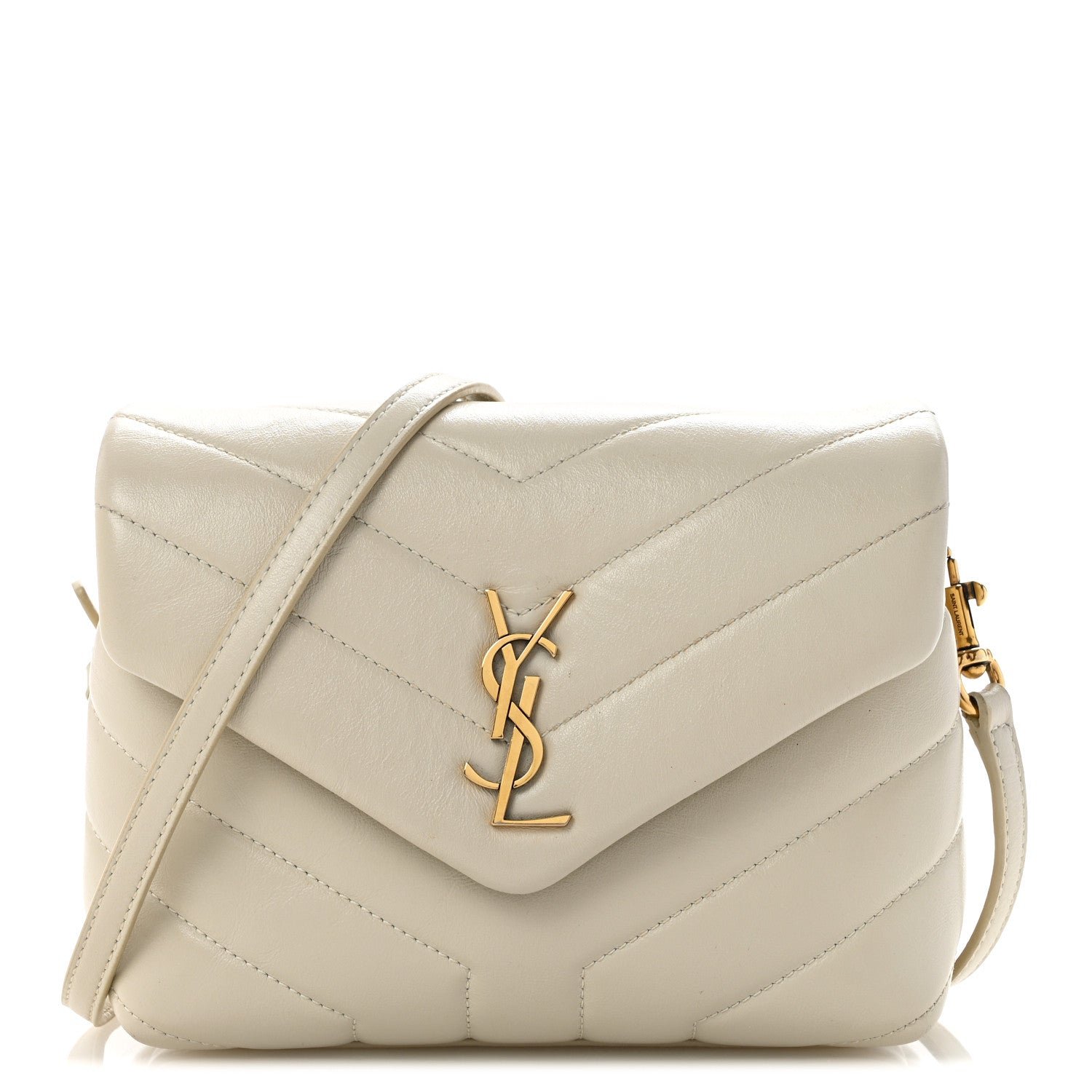 Saint Laurent Calfskin Y Quilted Monogram Toy Loulou Crossbody Bag Crema Soft