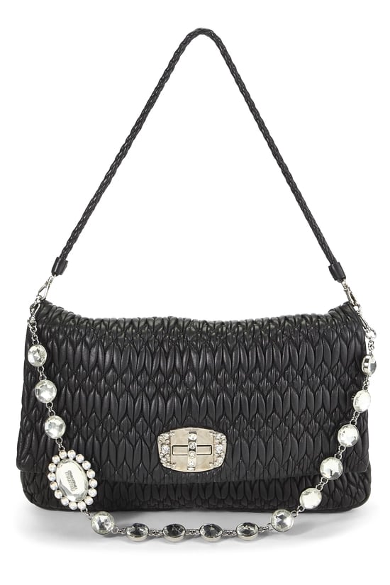 Miu Miu Black Nappa Crystal Flap Shoulder Bag