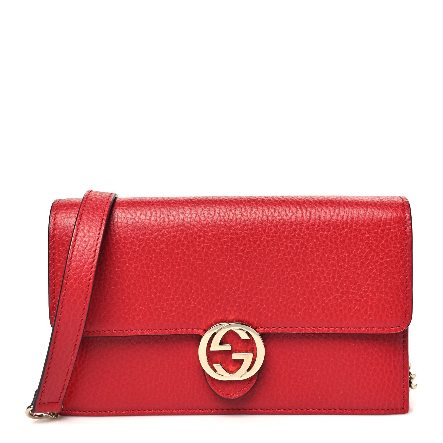 Gucci Dollar Calfskin Interlocking G Chain Wallet Red