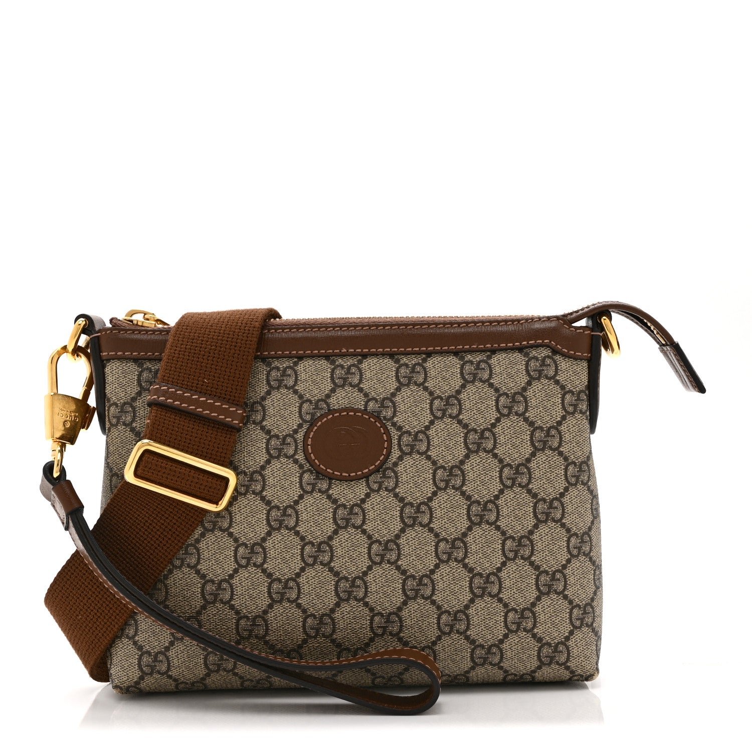Gucci GG Supreme Monogram Azalea Calfskin Small Retro Interlocking G Wristlet Messenger Bag Beige Ebony Brown Sugar