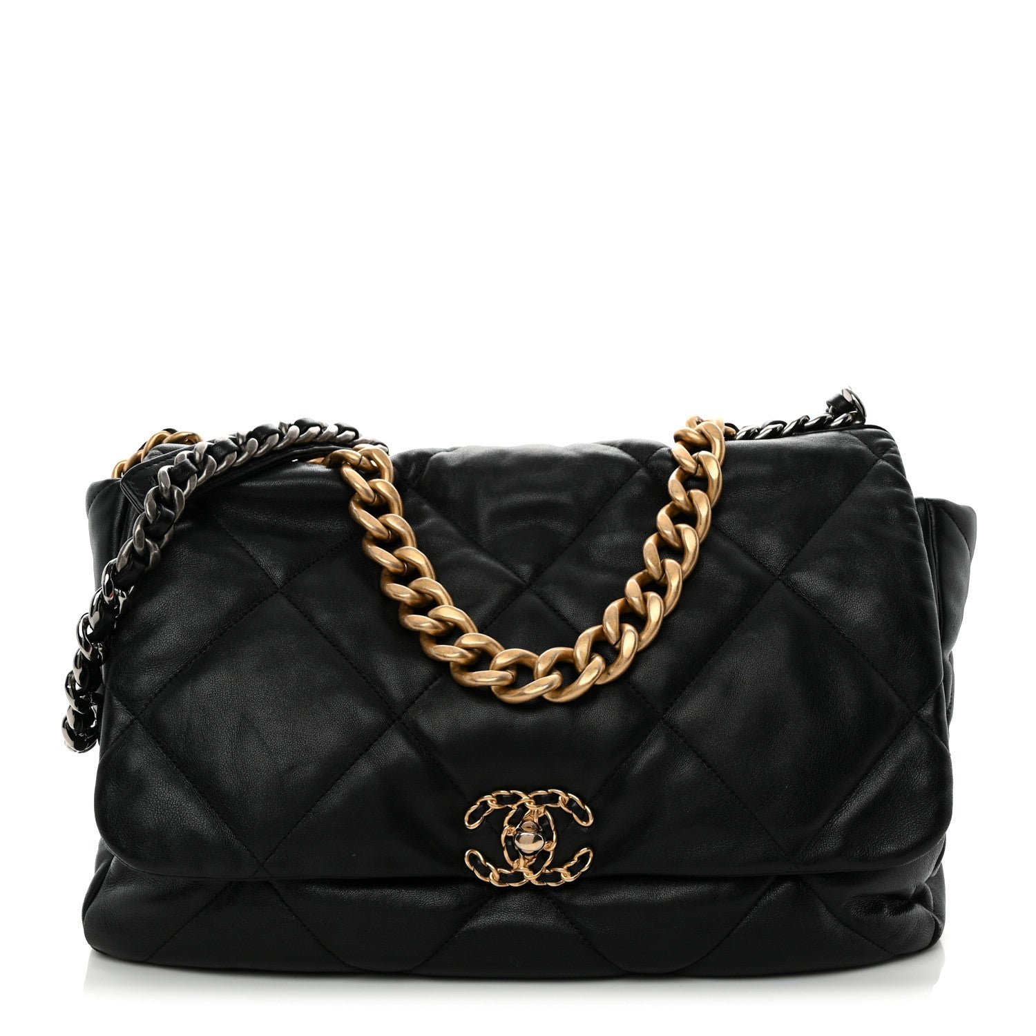 Chanel Goatskin Quilted Maxi Chanel 19 Flap Black