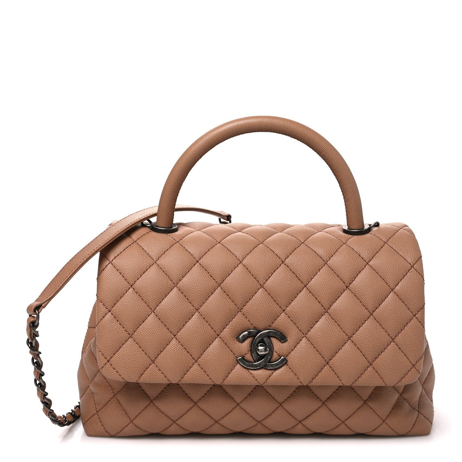 Chanel Caviar Quilted Small Coco Handle Flap Beige