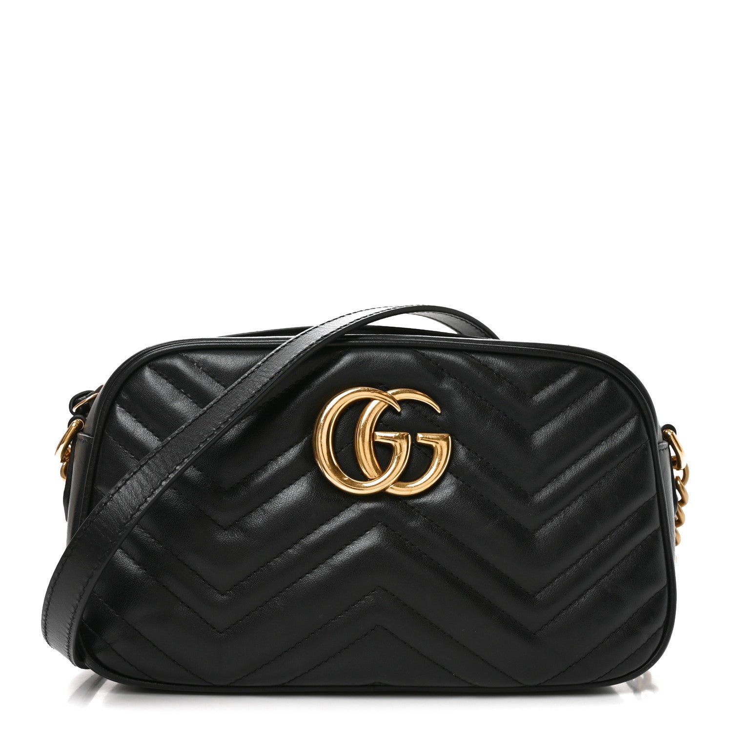 Calfskin Matelasse Small GG Marmont Chain Shoulder Bag Black