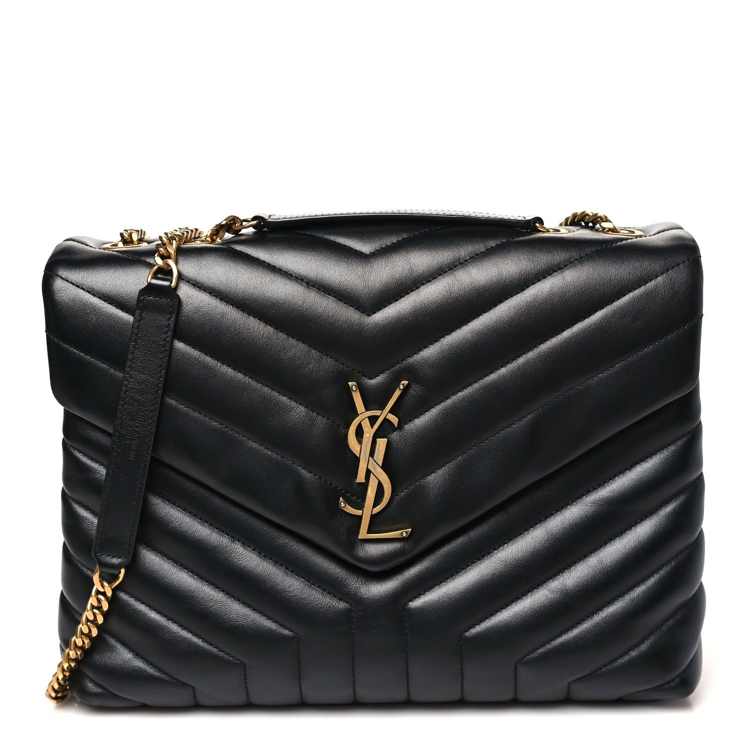 Saint Laurent Calfskin Y Quilted Monogram Medium Loulou Chain Satchel Black