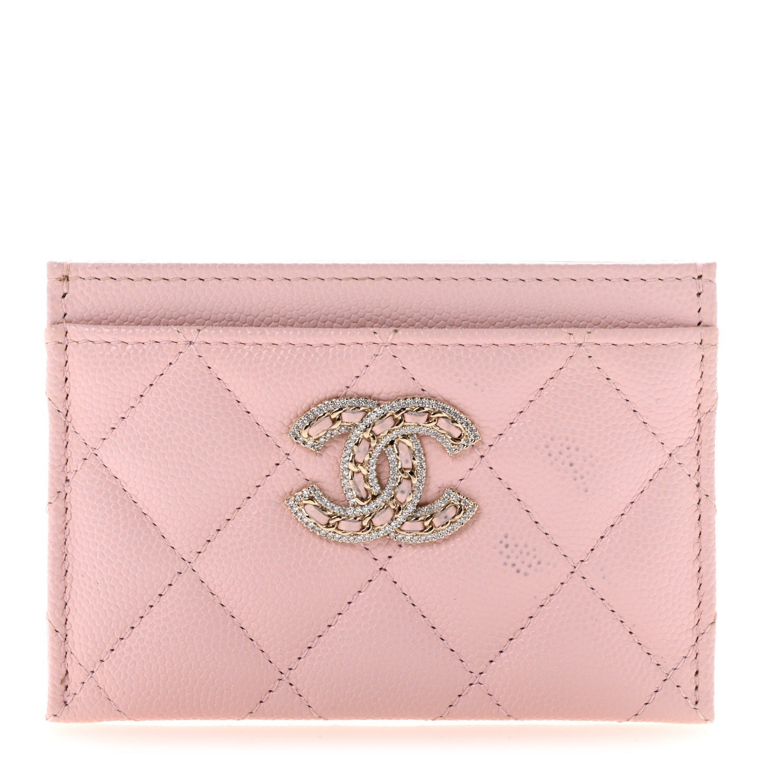 Chanel Caviar Quilted Crystal Card Holder Pink