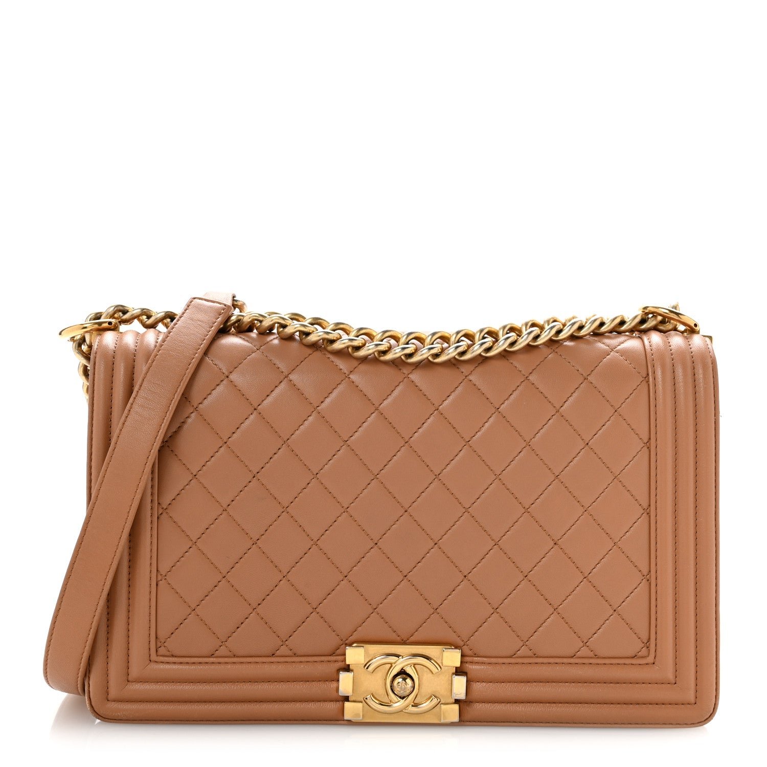 Chanel Lambskin Quilted New Medium Boy Flap Dark Beige