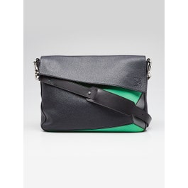 Loewe Loewe Green/Black/Blue/Grey Pebbled Leather Puzzle XL Crossbody Bag
