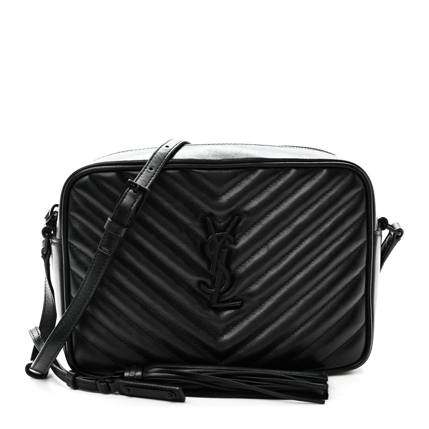 Saint Laurent Calfskin Matelasse Monogram Monochrome Lou Camera Bag Black