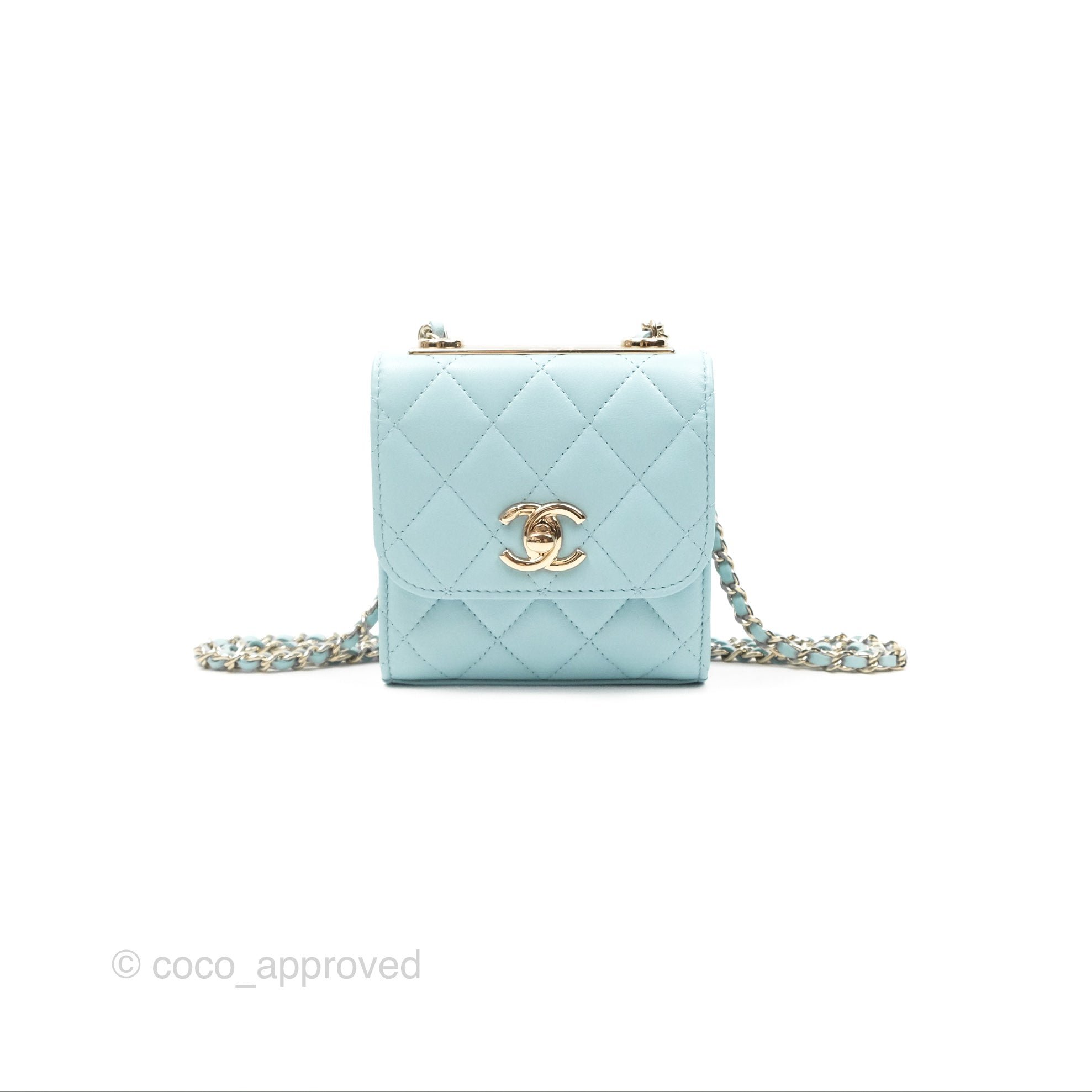 Chanel Mini Quilted Trendy CC Clutch With Chain Tiffany Blue Lambskin Gold Hardware
