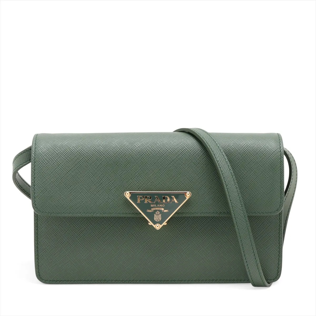 Prada Saffiano Lux 1BD386 Leather Chain Shoulder Bag Green
