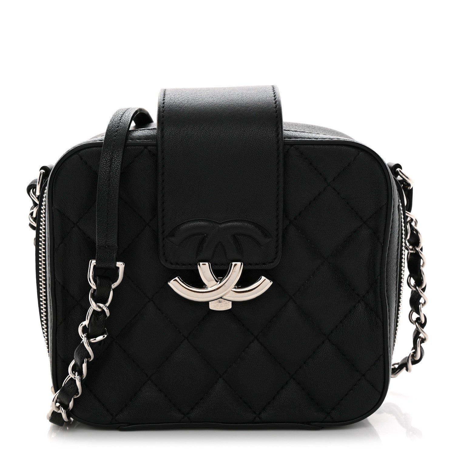 Chanel Lambskin Quilted Mini CC Box Camera Bag Black