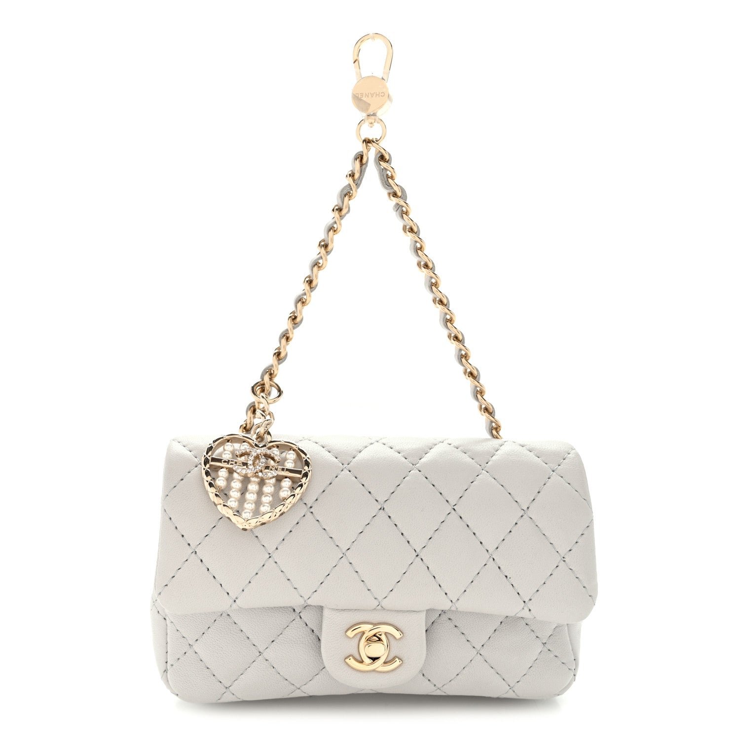 Chanel Lambskin Quilted Mini Flap Bag Charm With Hook Grey