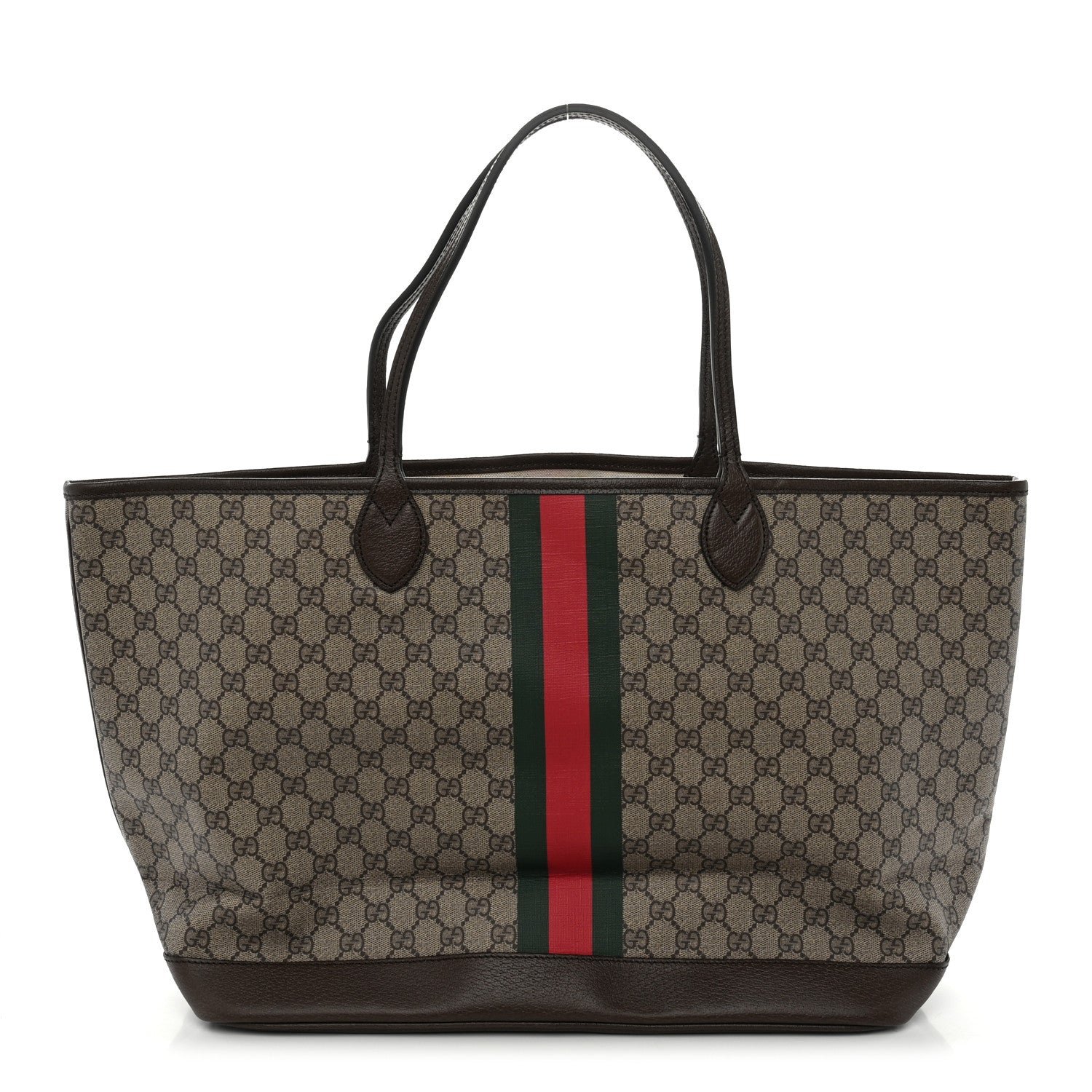 Gucci GG Supreme Monogram Textured Dollar Calfskin Web Large Ophidia Tote Beige Ebony New Acero