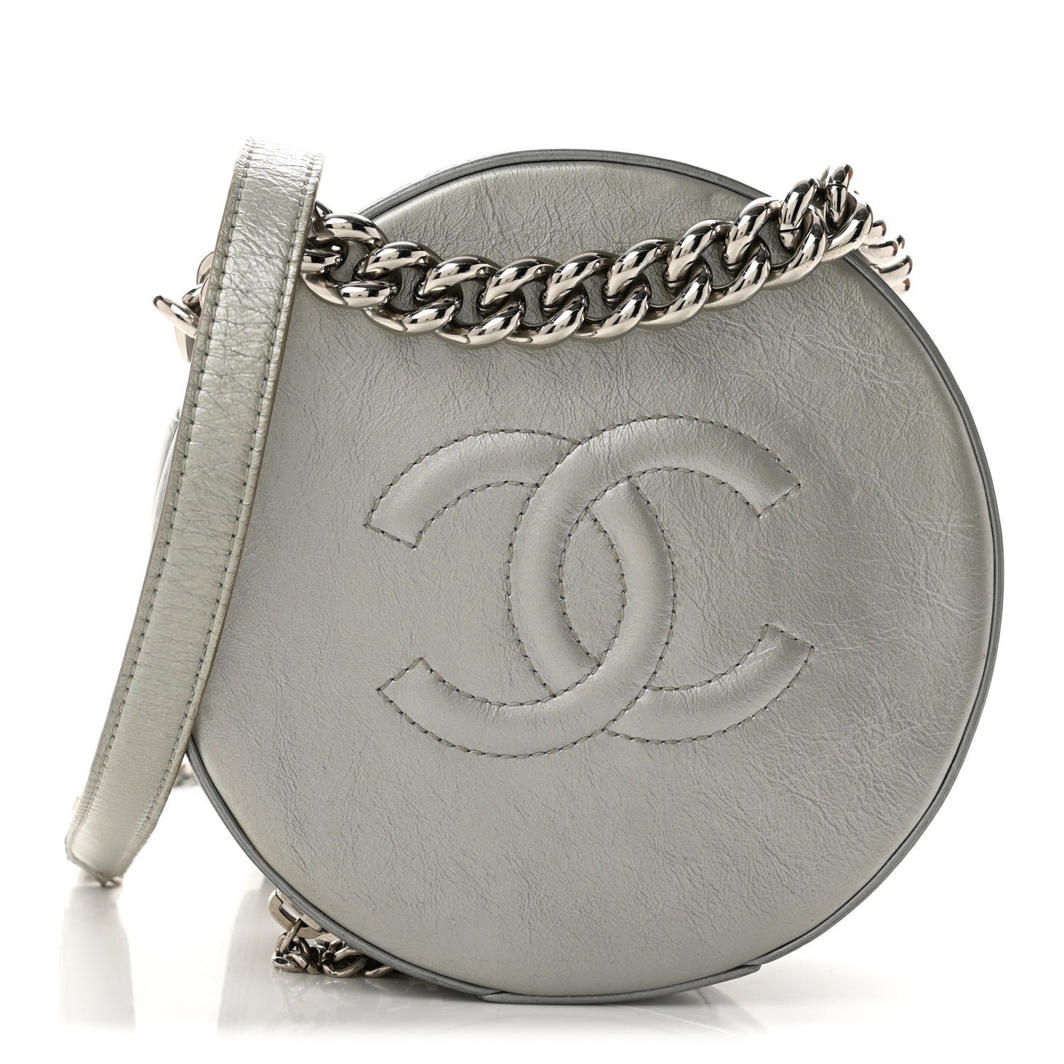 Chanel Metallic Glazed Calfskin Round As Earth Evening Bag Silver