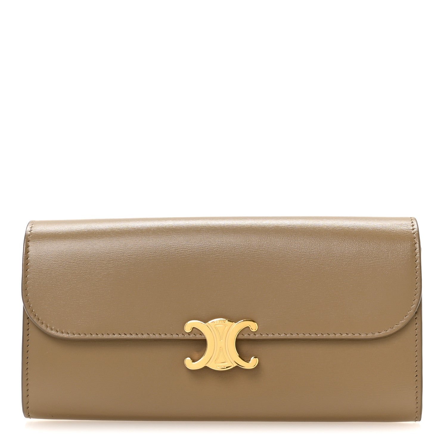 Celine Shiny Calfskin Long Triomphe Wallet DarK Sepia