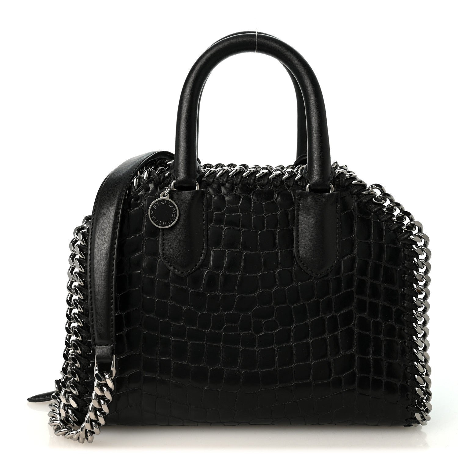 Stella McCartney Faux Leather Crocodile Embossed Mini Falabella Box Top Handle Bag Black