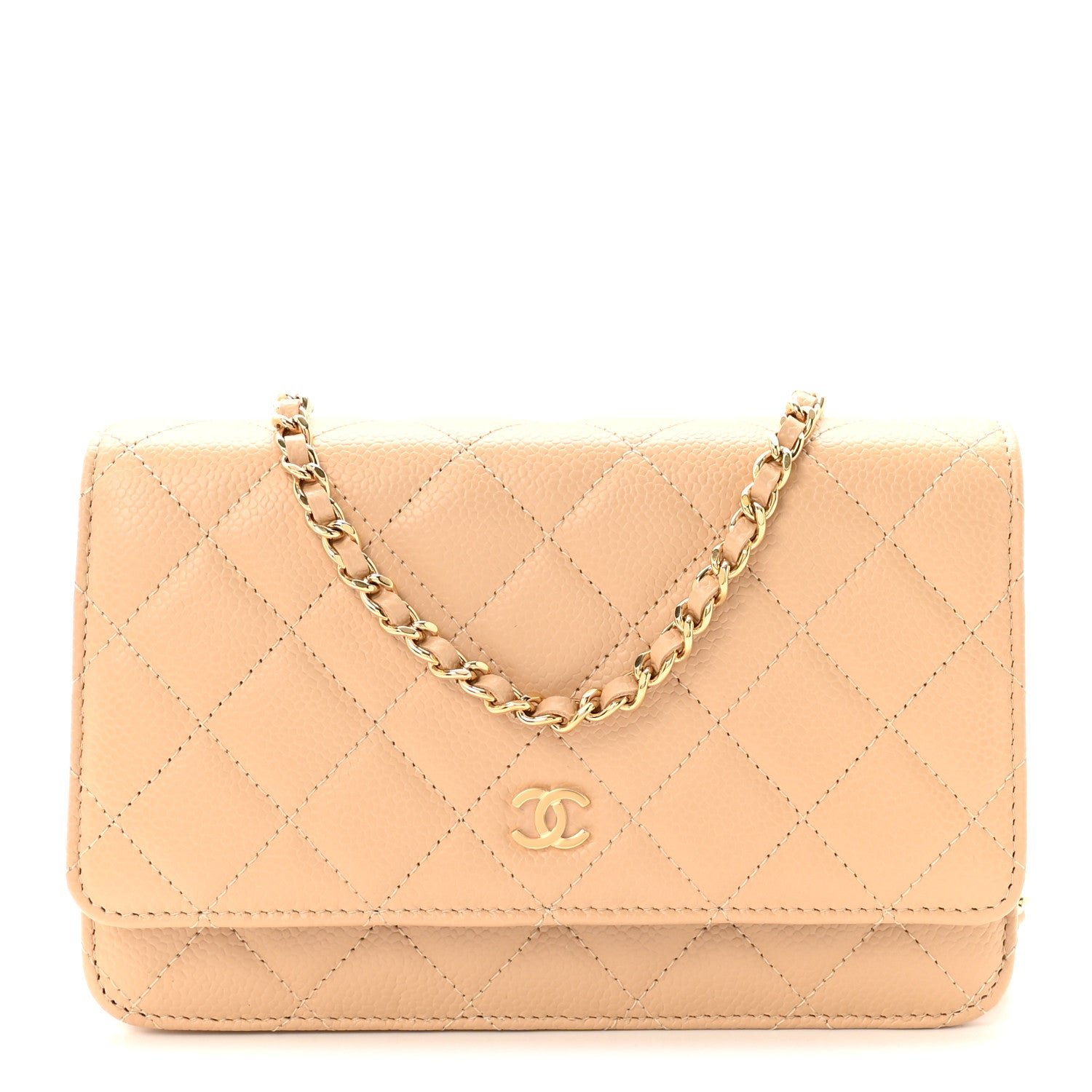 Caviar Quilted Wallet on Chain WOC Beige