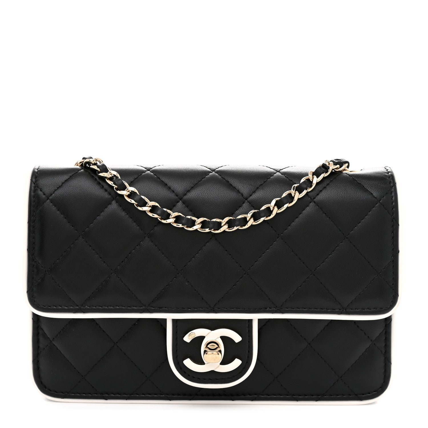 Chanel Lambskin Quilted Resin CC Mini Flap Bag Black White