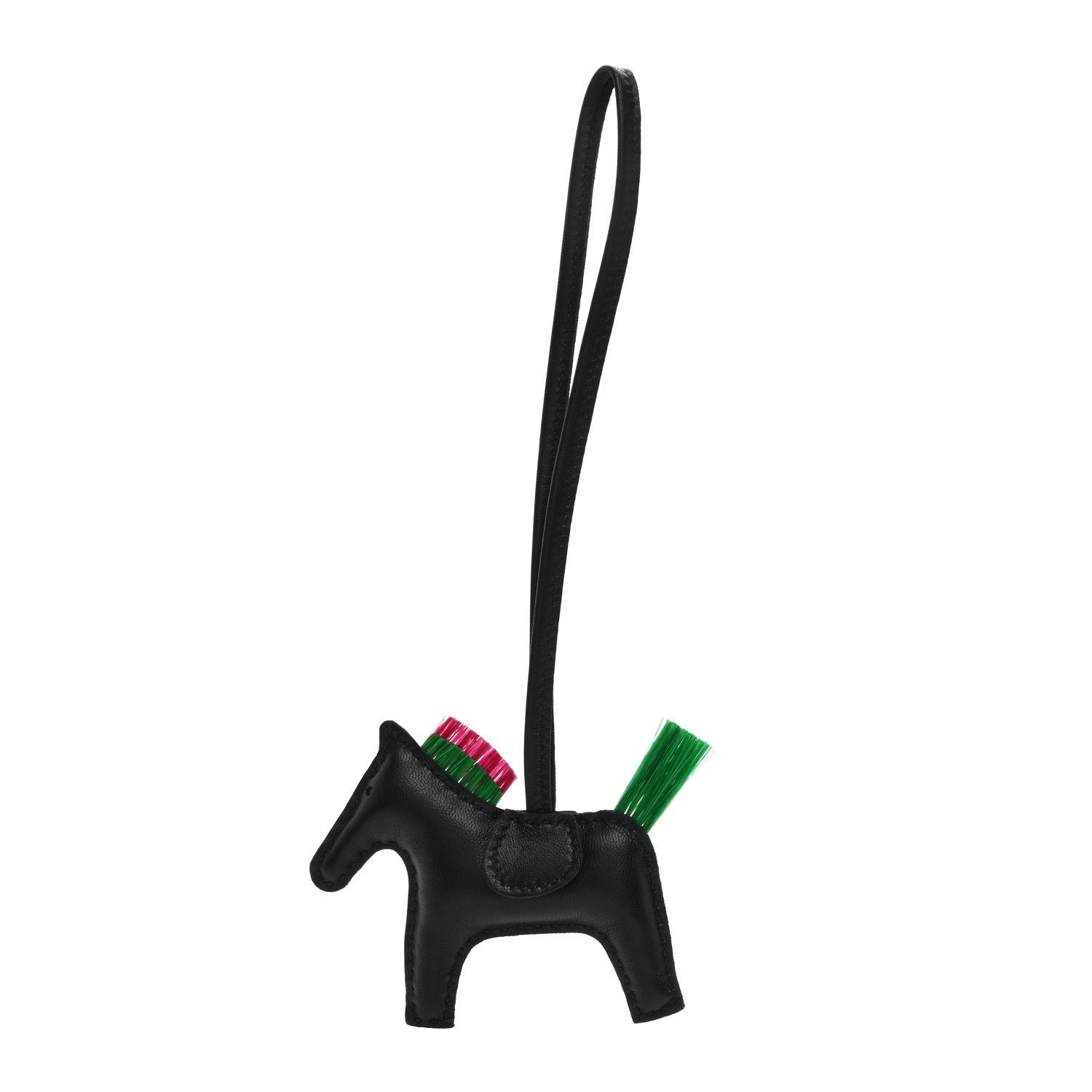 Hermes Milo Lambskin Horse Hair Grigri Rodeo Punk Horse Bag Charm PM Black Menthe Magnolia
