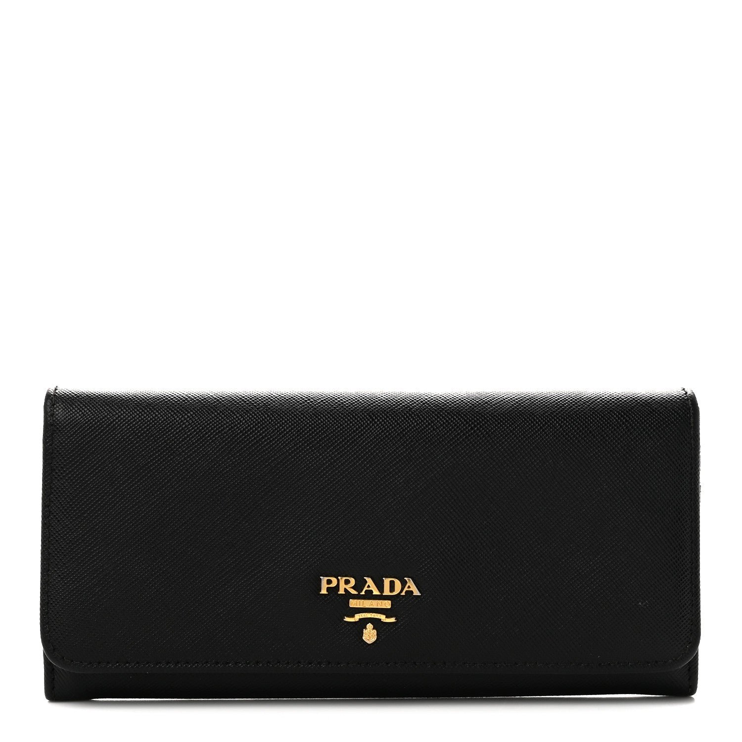 Prada Saffiano Metal Continental Flap Travel Wallet Black