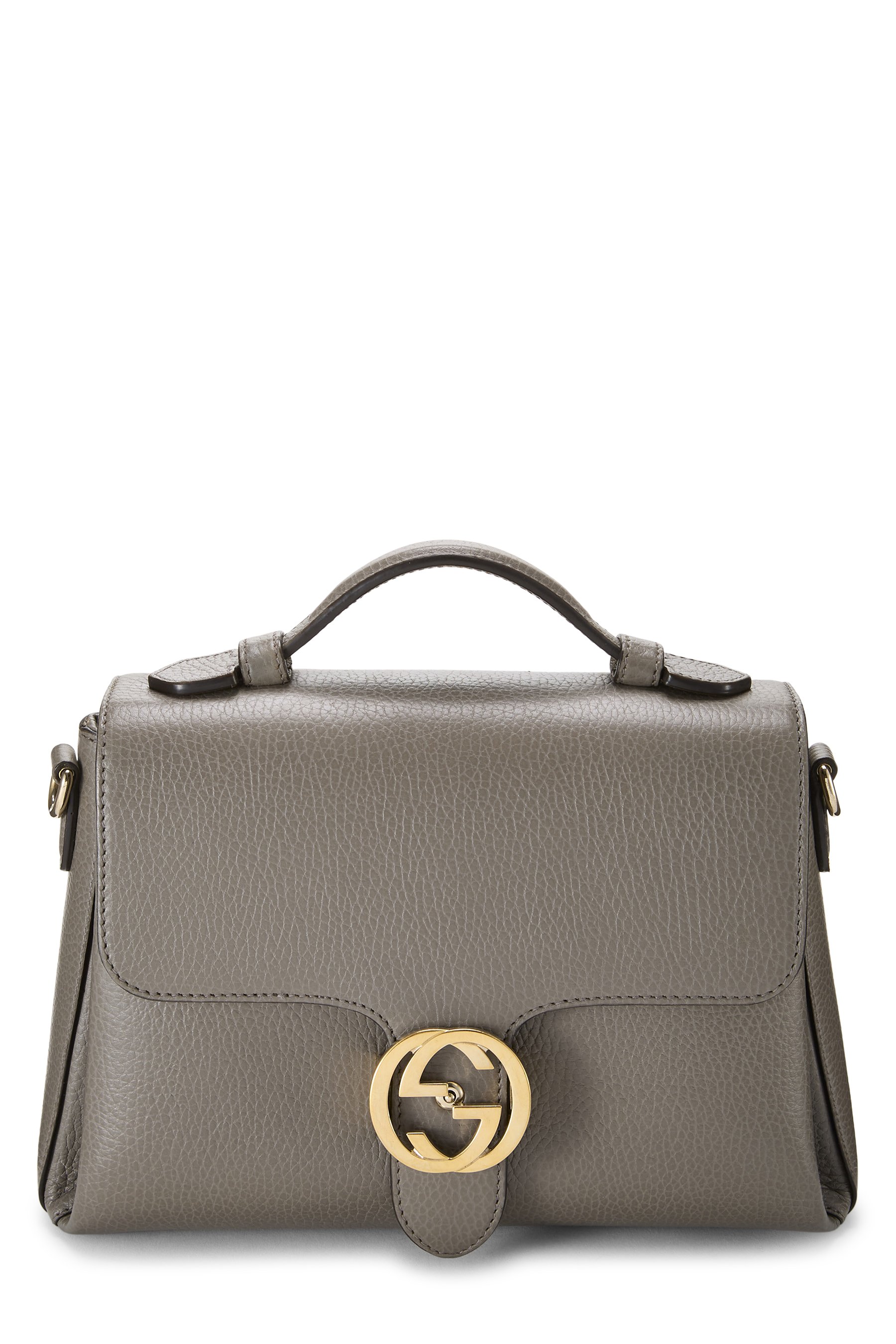 Grey Leather Interlocking Top Handle Bag