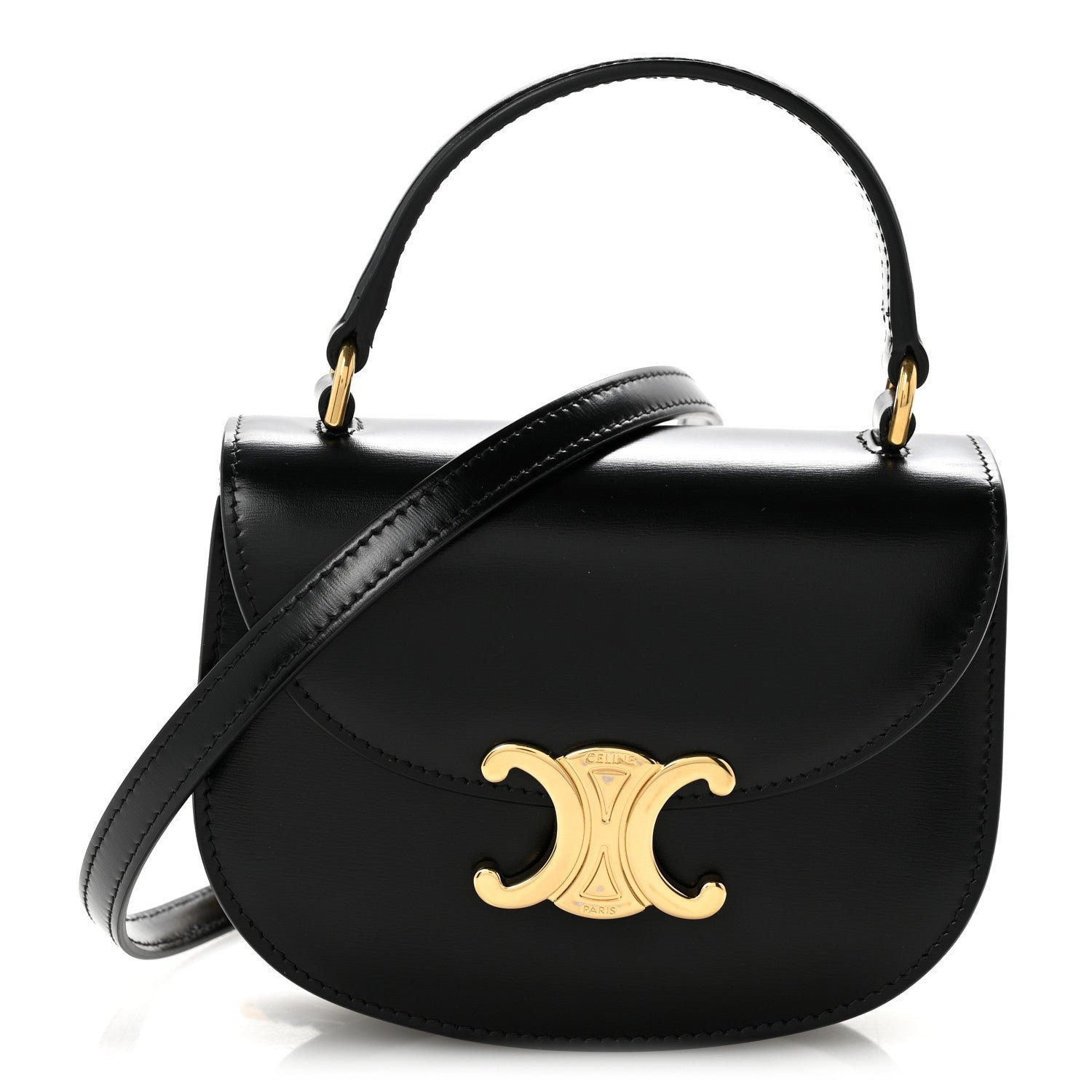 Celine Shiny Calfskin Triomphe Mini Besace Clea Black