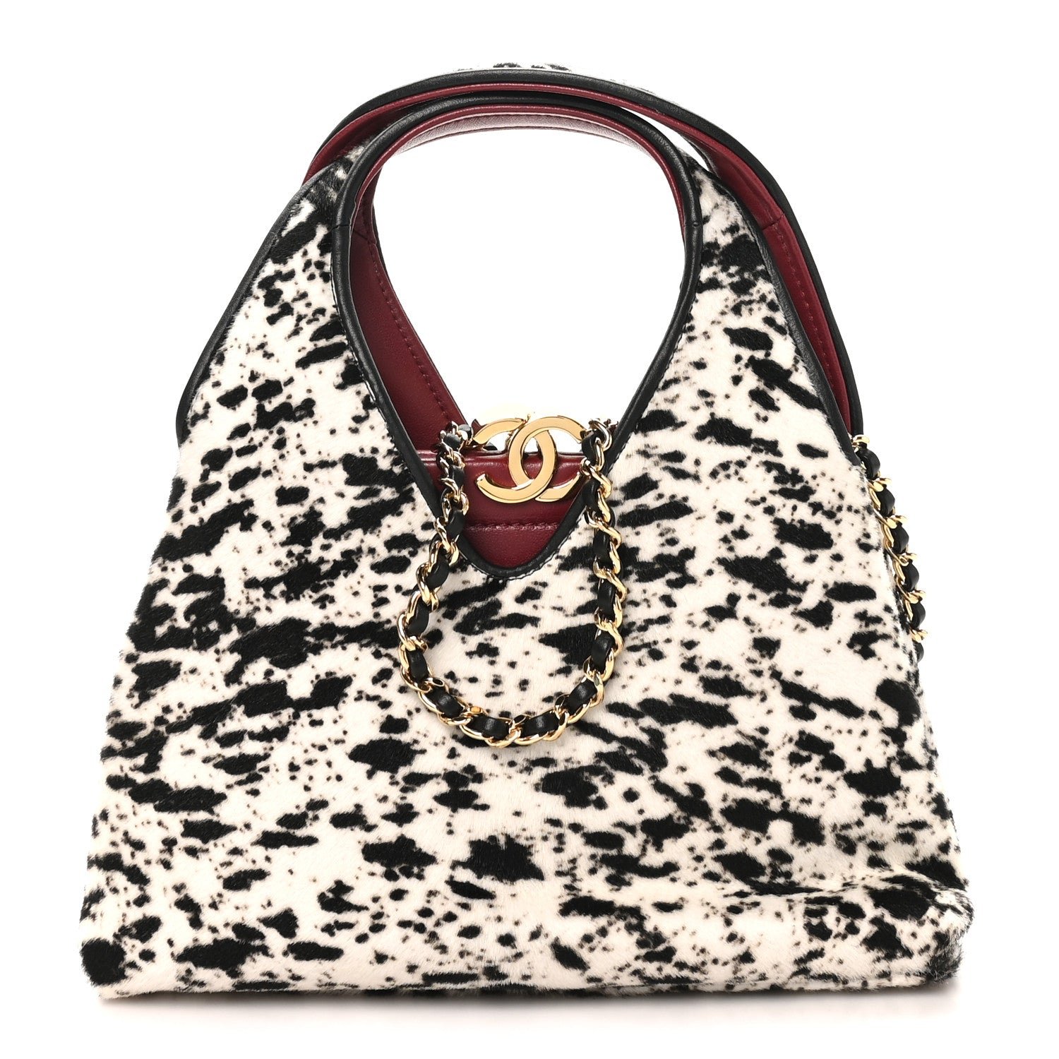 Chanel Pony Hair Printed Chic Lady Small Shopping Tote White Black